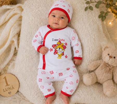 Costumase toamna-iarna - Set 3 piese, Bebe albinuta, 0-3 luni, rosu