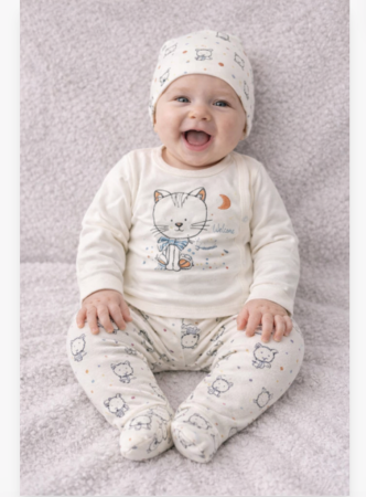 Costumase - Set 3 piese, Bebe motanel, 0-3 luni