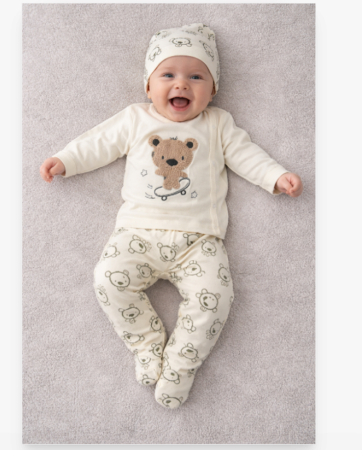 Haine bebe baietei - Set 3 piese, Bebe nazdravan, 0-3 luni, vernil