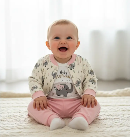 Set nou nascut - Set 3 piese bebelus, Elefantel cu noroc