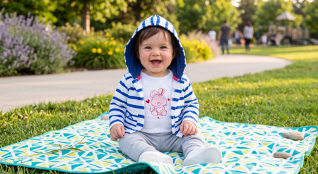 Costumase toamna-iarna - Set 3 Piese Bebeluși Vitamins Baby din Bumbac 100% – Body, Pantaloni și Hanorac cu Glugă