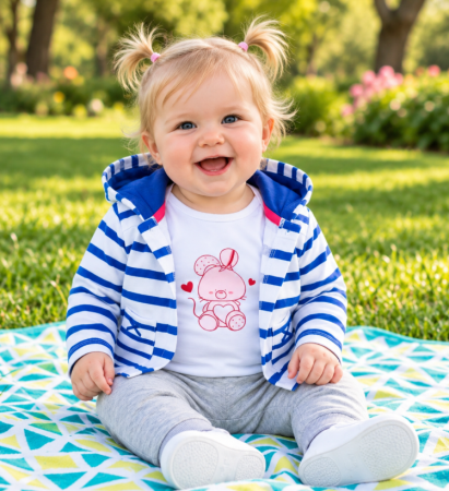 Costumase toamna-iarna - Set 3 Piese Bebeluși Vitamins Baby din Bumbac 100% – Body, Pantaloni și Hanorac cu Glugă