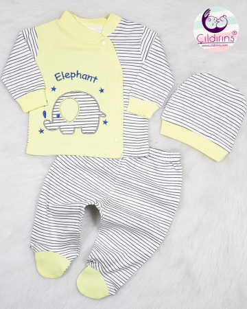 Set nou nascut - Set 3 piese costumas bebe,elefantel