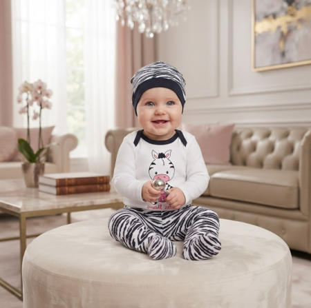 Costumase - Set 3 piese, cu body, Zebra