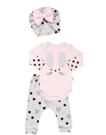 Body - Set 3 piese cu turban,iepurasul roz