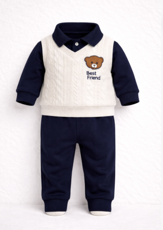 Costume - Set 2 piese, cu vestuta, albastru