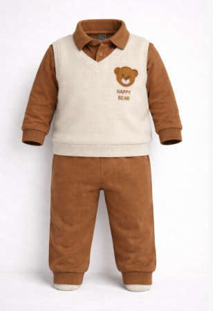 Costume - Set 2 piese, cu vestuta, Maro