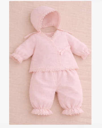 Costumase toamna-iarna - Set 3 piese, din muselina cu accesorii brodate, Roz, 0-3 luni