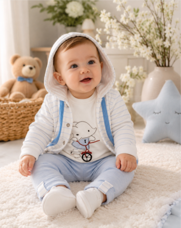 Costumase vara-primavara - Set 3 piese haine bebe, albastru