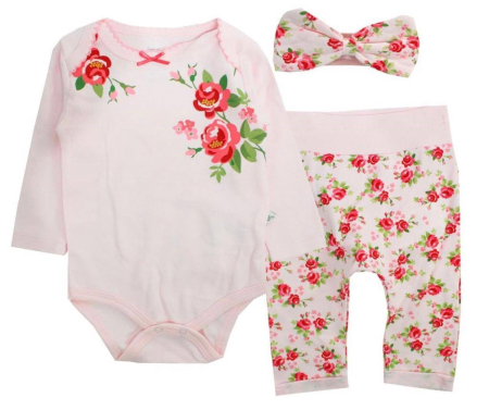 Set nou nascut - Set 3 piese hainute trandafiras