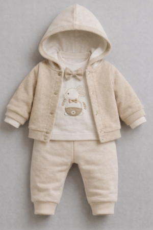 Haine bebe baietei - Set 3 piese, Iepurasul elegant, bej