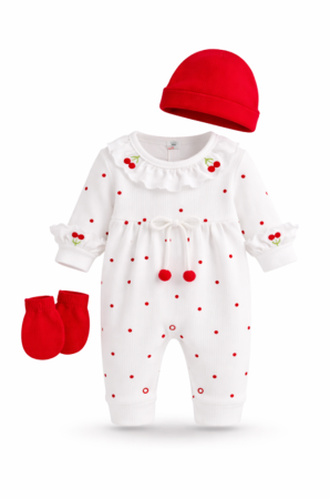 Set nou nascut - Set 3 piese, Luna mai, alb-Rosu