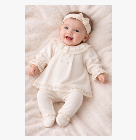 Costumase toamna-iarna - Set 3 piese, Model Vintage, Cu accesorii din dantela, 0-3 luni