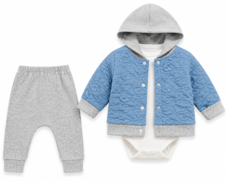 Costumase - Set 3 piese pentru bebeluși – body, pantaloni și  geaca cu gluga, Albastru