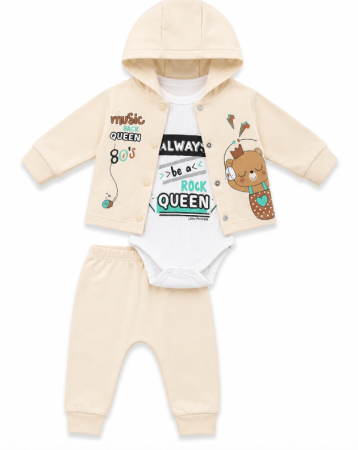 Costumase - Set 3 piese pentru bebeluși – body, pantaloni și hanorac cu glugă, Rock