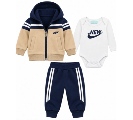 Haine baieti - Set 3 piese pentru bebeluși – hanorac, body și pantaloni, Bej