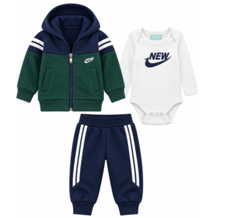 Set nou nascut - Set 3 piese pentru bebeluși – hanorac, body și pantaloni, Verde