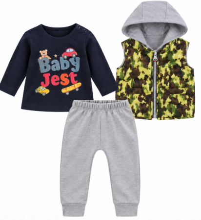 Haine bebe baietei - Set 3 piese pentru copii, army Gri