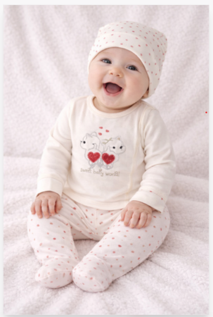 Costumase toamna-iarna - Set 3 piese, Pisicutele bunicii, 0-3 luni, alb