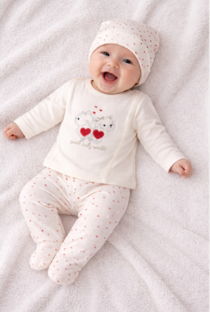 Haine bebe baietei - Set 3 piese, Pisicutele bunicii, 0-3 luni, alb