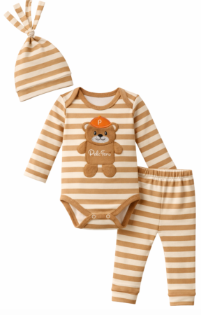 Set nou nascut - Set 3 piese, Ursulet cu sapca