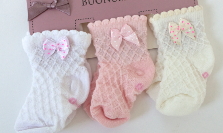 Ciorapi - Set 3 sosete bebe fetite,0-3 luni