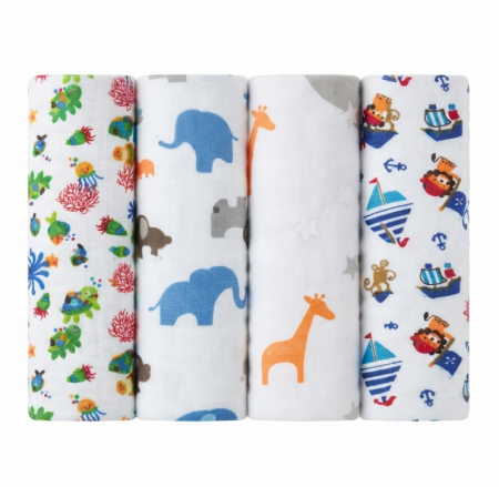Haine bebe baietei - Set 4 scutece din finet model broscute