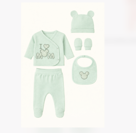 Haine bebe baietei - Set 5 piese, 0-3 luni, Mickey, Vernil