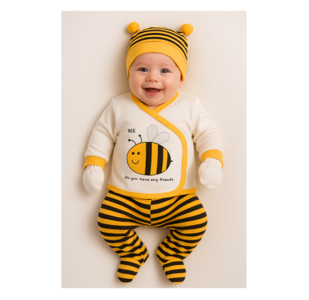 Set nou nascut - Set 5 piese, bebelus, Albinuta vesela