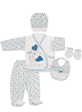Set nou nascut - Set 5 piese bebelus,iepuras albastru