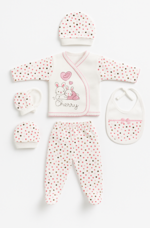 Haine bebe fetite - Set 5 piese bebelus,iepuras roz