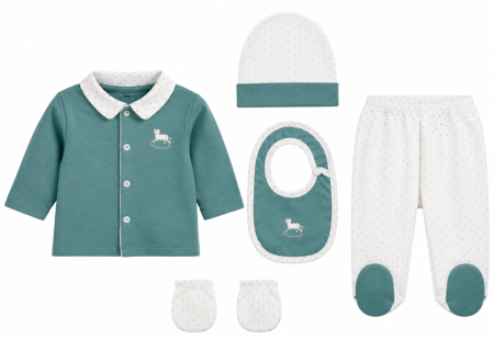 Costumase vara-primavara - Set 5 piese haine bebe, 0-3 luni, calut brodat