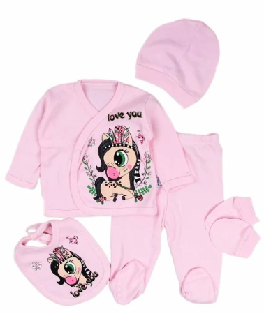 Set nou nascut - Set 5 piese haine bebe,0-3 luni poni