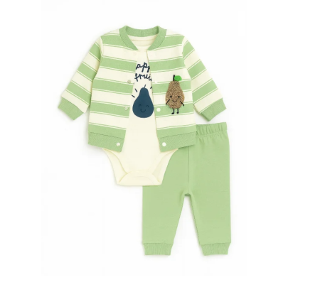 Costumase vara-primavara - Set 3 piese haine bebe, 0-3 luni, vernil