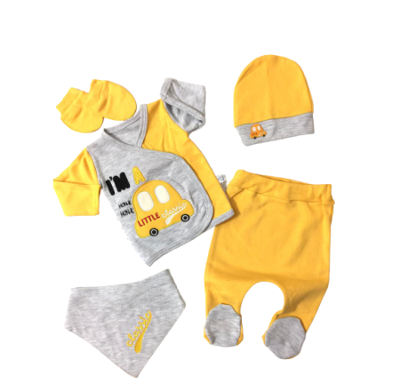Costumase toamna-iarna - Set 5 piese haine bebe,masinuta galben