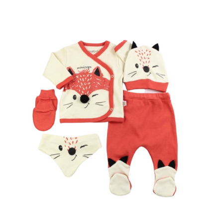 Set nou nascut - Set 5 piese haine bebe,vulpita nazdravana,rosu
