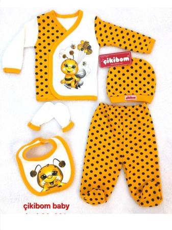 Bluze si pulovere - Set 5 piese haine bebelus,0-3 luni,Cikibom albinuta