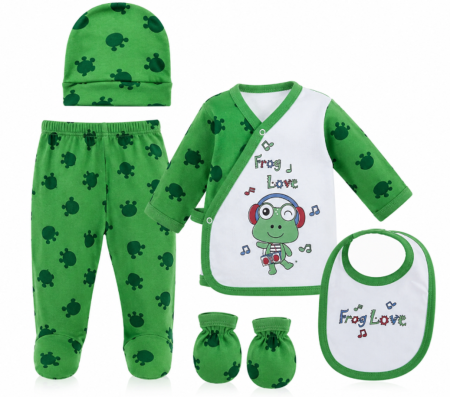 Haine bebe fetite - Set 5 piese haine bebelus,0-3 luni,Cikibom,broscuta