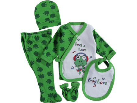 Set nou nascut - Set 5 piese haine bebelus,0-3 luni,Cikibom,broscuta