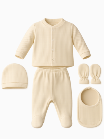 Haine bebe fetite - Set 5 piese, maternitate, ivoire