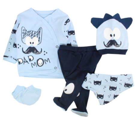 Costumase - Set 5 piese,model catel mustacios albastru