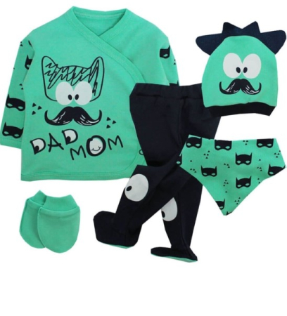 Set nou nascut - Set 5 piese,model catel mustacios verde