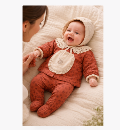 Hainute bumbac organic - Set 5 piese, Nou născut Con con 0-3 Luni, Bumbac organic, Brodat stil Vintage, Rosu