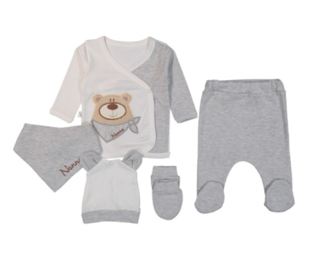 Set nou nascut - Set 5 piese ursuletul la miere,gri