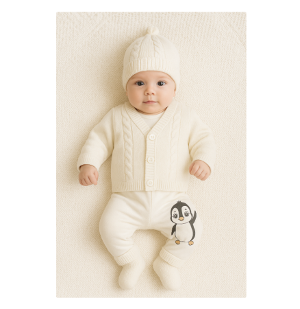 Set 6 piese, costumas bebe cu Vestuta si botosei, Alb [1]