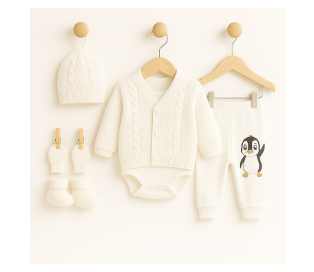 Costumase toamna-iarna - Set 6 piese, costumas bebe cu Vestuta si botosei, Alb