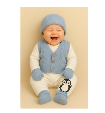 Set 6 piese, costumas bebe cu Vestuta si botosei, Albastra [1]