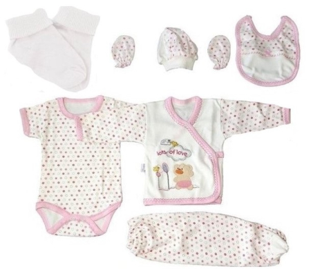Set nou nascut - Set 8 piese haine bebe la caseta,roz,0-3 luni