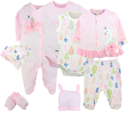 Set nou nascut - Set 8 piese hainute bebe,roz