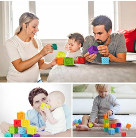 Jucarii interactive bebe - Set 9 Cuburi Din Silicon Pentru Bebelusi